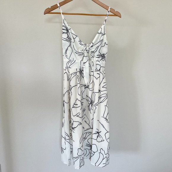 Ecowish Dresses & Skirts - ECOWISH Tie Front Spaghetti Strap White & Black Floral Midi Sun Dress